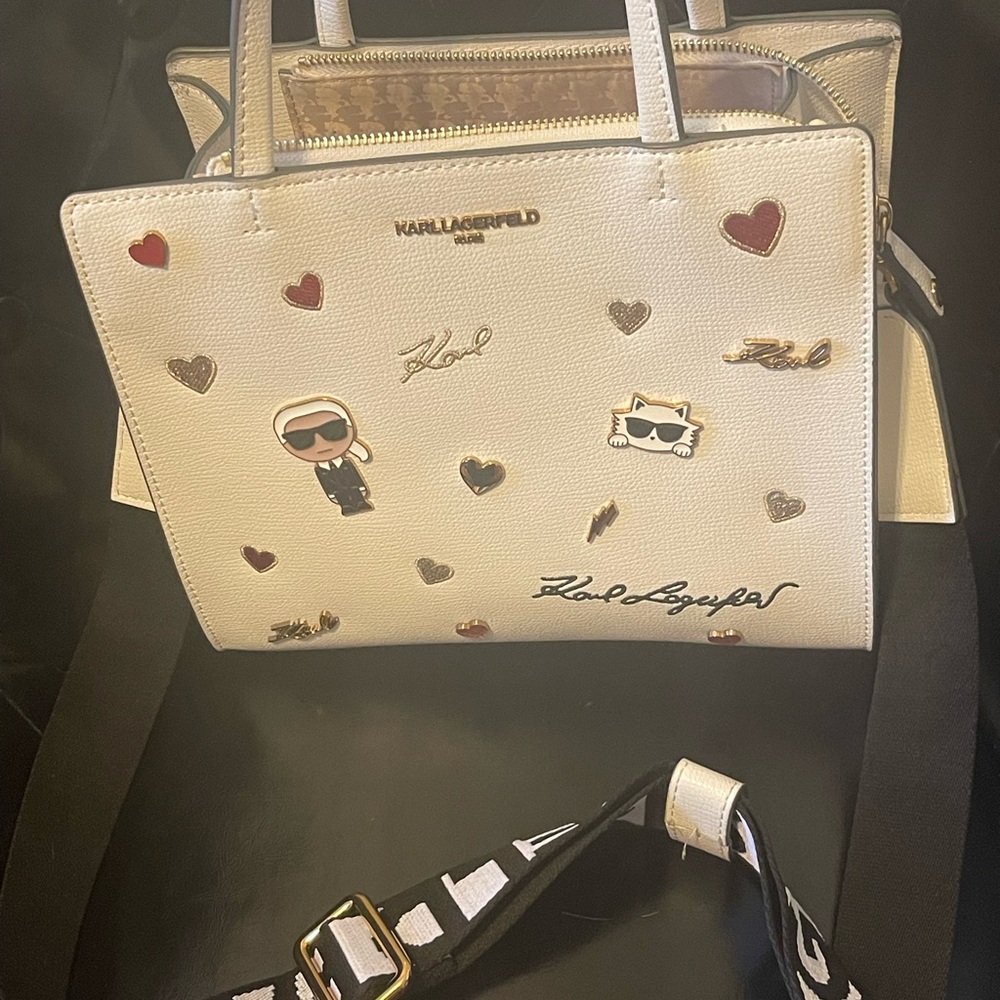 Karl Lagerfeld Cream Tote Bag with Heart Accents